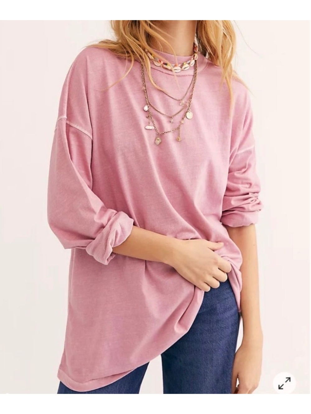 FP We the Free Be Free Light Pink Long Sleeve Tunic Top Large [COPY]